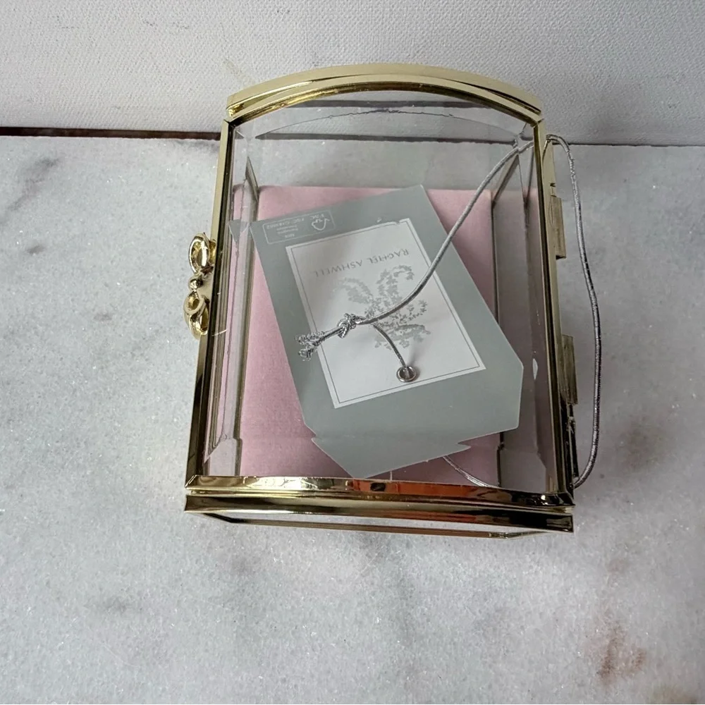 Gold trim and Glass Jewelry Box vintage style pink cushion